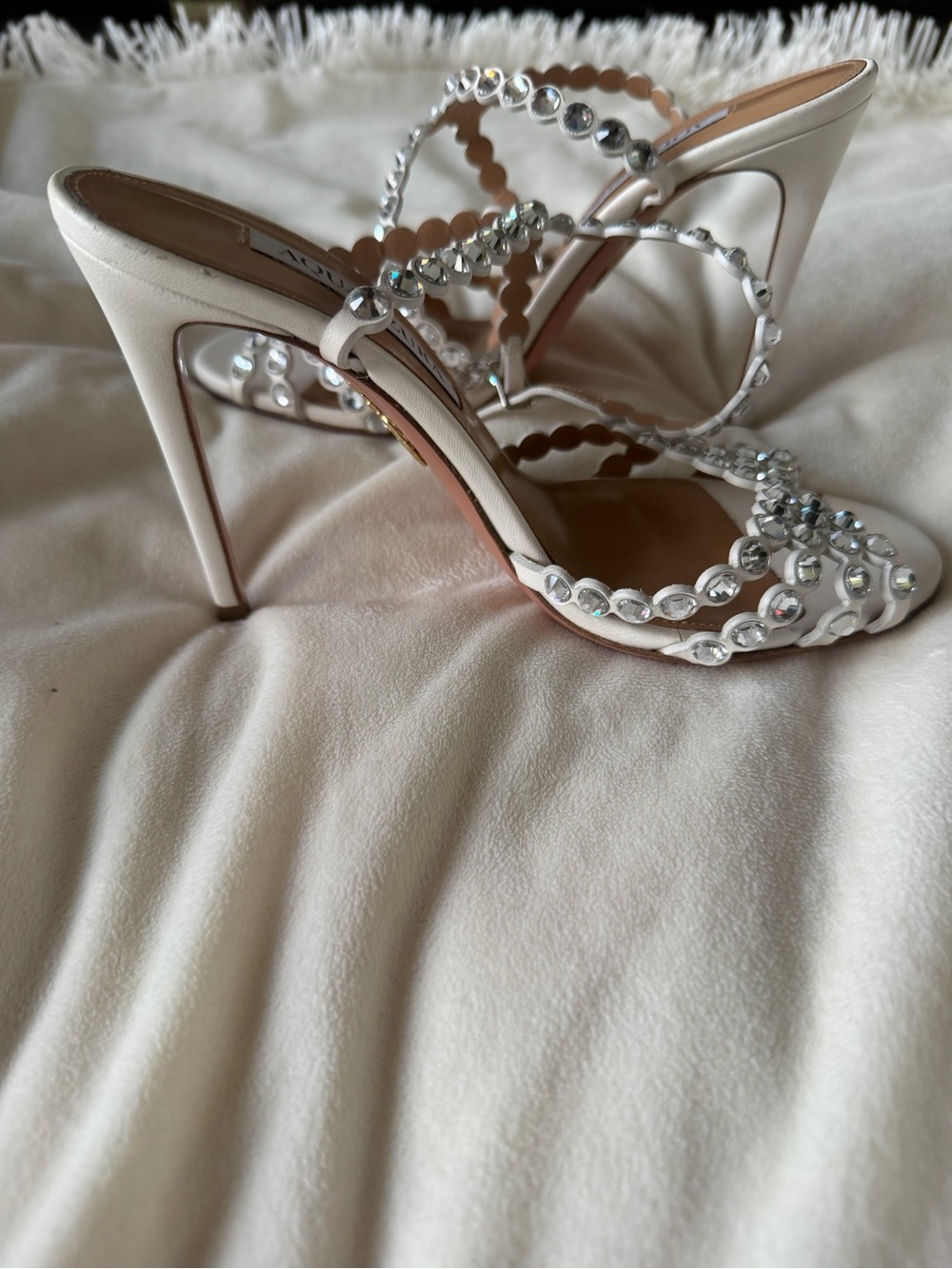 Aquazzura White Crystal-Embellished Strappy Heels - Picture 10 of 14